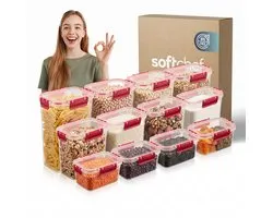 Boîte de conservation rectangulaire Soft Chef Clara Deep Box 12 pièces (4x1100 ml 4x2200 ml 4x3400 ml) Sans BPA, hermétique, compatible micro-ondes et congélateur, avec étiquettes et marqueur