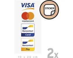 Pictogram/ stickers (groot) (2x) | 10 x 20 cm | Betaalmogelijkheden 2026 | Visa/ Mastercard/ Bancontact Pay/ Bancontact Card | Zelfklever | Raamsticker | 2 stuks