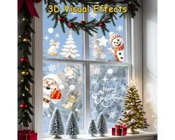 Candala cshare raamsticker, 3D-kerstbomen, eland, sneeuwpop, kerstman, sneeuwvlokken, pvc, raamsticker, dubbelzijdige stereo, statische sticker voor glas, raam, winkel, school, decoratie