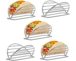 Ensemble de support de taco à cinq pièces, porte-taco en acier inoxydable, adapté aux tacos mous ou durs, support de bar à tacos, porte-burrito et tortilla mexicain, adapté à l'utilisation en cuisine et dans les restaurants