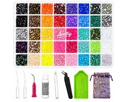 Kit Bedazzle Aventry - 40 Couleurs de Strass et Pierres de Strass - 32 000 Pièces - Kit avec Pince à Épiler, Stylo à Cire et Colle
