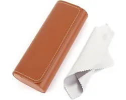 Premium Leren Brilhouder in Elegant Zwart, Harde Case met Microfiber Doek, Ideaal voor Reizen en Dagelijks Gebruik, Geschikt voor Mannen en Vrouwen, Bruin, One Size