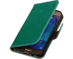 Groen Pull-Up PU Hoesje Samsung Galaxy J5 Booktype Wallet Cover