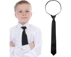 Yolev Black Tie for Boys - Clip Tie with Zipper Black Plain Adjustable for Wedding Graduation Party