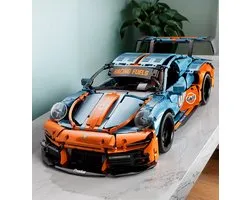 Ensemble de construction de supercar, jouet de construction de modèle automobile à l'échelle 1:10, voiture de course /cadeaux d'anniversaire et de vacances Blauw et Oranje(1600+ Pièces)
