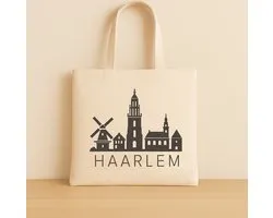 Canvas Tote Bag – Stoffen tas Haarlem Skyline – Duurzame katoenen shopper – Herbruikbare boodschappentas – Souvenir & Cadeau - Schoudertas - Skyline Haarlem - Souvenir Haarlem -