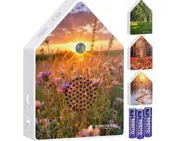 Whispring® Vogelhuisje met Geluid - Met Bewegingssensor - Nature Box - Vogelgeluiden Huisje voor op Toilet - Vogeltjes Geluiden op WC - Inclusief Batterijen - 4 Opzetstukjes - 4 Seasons
