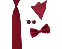 Sorprese - Luxe set stropdas inclusief vlinderstrik pochette en manchetknopen - Bordeaux rood