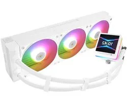 TR Grand Vision 360 ARGB White CPU AIO Cooler, PC 360 Water Cooling System, IPS LCD Display with 480 x 480 and 3.4 Inch Resolution, for AM4/AM5 and Intel LGA1700/1851, High Pump