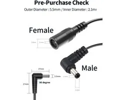 D'Extension DC Tonton 12V de 5 Mètres, Adaptateur d'Alimentation 5,5mm x 2,1mm, Câble d'Alimentation en L à 90 Degrés pour Caméra de Surveillance, Caméra IP, DVR, etc. 5M (1 Pièce)