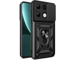 MobyDefend Hoesje - Geschikt voor Xiaomi Redmi Note 13 4G - Pantsercase Met Draaibare Ring - Zwart