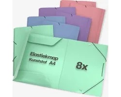 ACROPAQ - 8 x Documentenmap A4 - Rugbreedte 2,5 cm, PP, Voor jongens, meisjes en kinderen - Elastomap A4, Map met elastiek - Wind