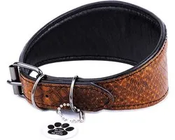 Soft Leather Dog Collar QR Label Greyhounds Italian Spanish Saluki Whippet Lurcher Greyhound Podenco Dog Collar Snakeskin Brown