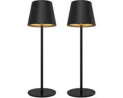 Ledvion – 2x Oplaadbare Tafellamp Nyra – LED - Zwart– Dimbaar – IP54 – USB