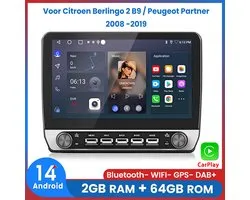 Radio Awesafe - Écran IPS 10,1 pouces - Compatible avec Citroen Berlingo 2 B9 et Peugeot Partner (2008-2019) - Apple CarPlay et Android Auto sans fil - Écran tactile - 2 Go de Ram + 64 Go de ROM - Navigation GPS - Bluetooth et Wi-Fi