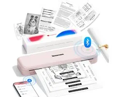 Draagbare Thermische Printer – Mobiele Printer – Compacte Printer – Inktloze Printer – Bluetooth Printer – A4 Formaat – 300 dpi Resolutie – Roze Kleur