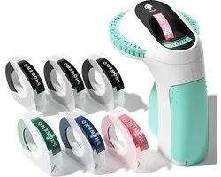 3D Embossing Machine Portable Label Printer - Green Label Stamping Device E975 with 6 Label Tape - Easy to Use for Home and Office