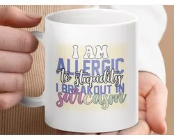 Mok I Am Allergic To Stupidity Mug, Funny Sarcasm Gift, Offensive Quote Coffee Cup, Snarky Attitude Drinkware, Humorous Statement Mug