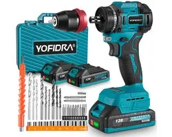 Yofidra perceuse-visseuse sans fil - 18V batterie visseuse-perceuse - Visseuse sans fil - 21+3 positions - 2 vitesses - Mandrin 10 mm - Incl. 2x batteries et chargeur