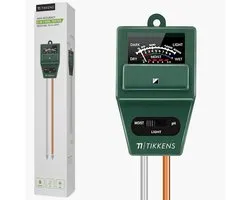 TIKKENS® PH Meter Grond - Vochtmeter Bodem Planten - Vochtigheidsmeter Planten - Lichtmeter - 3 in 1 - Bloemen/Planten - Tuinaarde Testen - Vochtmeters