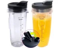 Convient aux blenders Nutri Ninja Auto IQ Series (24 oz) avec couvercle hermétique (BL450, BL454, BL455, BL456, BL480, BL481, BL482, BL490, BL640, BL642, BL682, SS101, SS401, SS351), paquet de 2