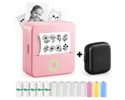 Gatson Mini Printer - Met Opbergcase - Inclusief 14 Rollen Papier (Sticker, Normaal & Kleur) + 5 pennen - Mini Printer voor Mobiel - Pocket Printer - Mobiele Fotoprinter - Schoolspullen - Journaling Producten - Bullet Journal