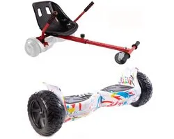 Altrado - Hoverboard + Hoverkart – White multicolour 8.5 inch Off-Road - 15 km/h - 10 km bereik - Bluetooth speaker - Oxboard - Hoverboards