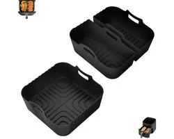 Set van 3 stuks - Airfryer set - Airfryer bakvorm - Siliconen bakaccessoires - Herbruikbare airfryer binnenpan - Rechthoekige airfryer mat - Airfryer bakmand - 3-in-1 airfryer bakvorm - Voor Philips NA230 COSORI 6.2L (Zwart)