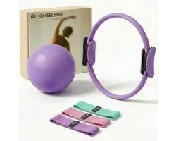 Homeblend Pilates Set 5-delig - Paars - Weerstandsbanden - Glute Bands - Yoga bal - Pilates Bal - Pilates ring - Fitness Thuis & Core Training