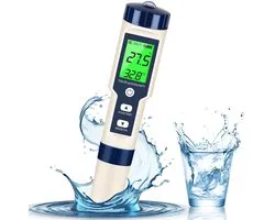 5-in-1 Digitale pH-meter | Watertester voor Zoutgehalte, pH, Temperatuur, EC & TDS | Hoge Precisie | voor Aquarium, Zwembad, Drinkwater & Grond | Wit/Blauw