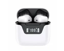 AUDEX Draadloze Bluetooth Oordopjes met Display – Semi In-Ear Earbuds – LED Batterij Indicator – USB-C Oplaadcase – Geschikt voor iPhone & Android – Wit