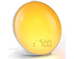 Wake-Up Light - Réveil Lumière du Jour - Simulation Lever de Soleil - Double Alarme - 7 Sons Naturels - Fonction Sommeil - Veilleuse - 20 Niveaux de Luminosité - Éclairage Couleur - Snooze - Pour Enfants et Gros Dormeurs