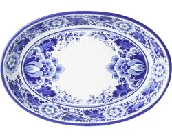 Heinen Delfts Blauw - Delft blue serving tray with a floral pattern, original Delft blue