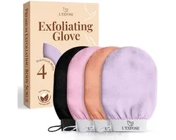 L'Exfose 4 x bodyscrubhandschoen – Kessa paardenhaar peelinghandschoen van viscose – verwijdert dode huidcellen en - ShopVlot