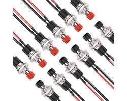 7 mm Mini Round Momentary 2 Pins voorgesoldeerde drukknopschakelaar spst normaal open drukknoppen schakelaar één rood zwart (12 stuks) Lewttyer