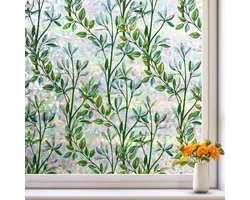 SnelShoppen - KROMAPOLIS Privacy Vensterfolie Stained Glass Effect met Bladpatroon - Decoratieve Raamfolie - Anti UV - 30 x 200 cm - Rainbow Effect vo