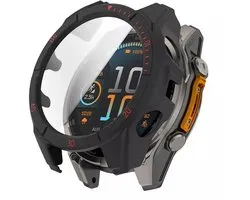 Strap-it Hard case hoesje met ingebouwde screen protector - geschikt voor de Garmin Fenix 8 - 51mm SOLAR (zwarte kleur met rode accenten)
