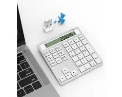 2-in-1 Numpad Draadloos - Rekenmachine Met Display - Extern Toetsenblok - Keypad - Numeriek Toetsenbord Met Bluetooth - Plug and Play - Dual Mode Numeriek Toetsenbord - Geschikt Voor Laptop - Zilver