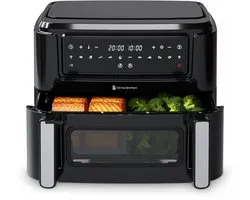 KitchenBrothers Dubbele Airfryer - PFAS-Vrij - 2400W - Dual Zone - 9L - Snackverdeler - Heteluchtfriteuse - Airfryer XXL - 10 Kookprogramma's - Zwart