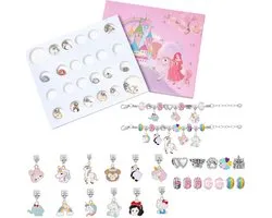 Calendrier de l'Avent 2024 - Filles - Ensemble de bijoux - Unicorn - Hello Kitty - Licorne - Faire de la joaillerie - Boîte aveugle Pink Fantasy Castle - Jouets - Cadeau Sinterklaas - Cadeau de Noël
