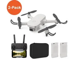 Lot de 2 drones Tech Essentials à Dual caméra - 2 Batteries et étui inclus - Grijs | Kinder - Pour Enfants - Mini FPV télécommandé - Adultes - Plein air - Jouets - RC - E88
