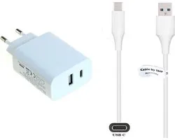OneOne 25W snellader met 2 poorten + 1,8m sterke USB C kabel. PD lader. Oplader adapter past op JBL Go 3, Go 4, Free 2, Flip 5 / 6, Charge 4 / 5, Tour One / One M2 / One Pro 2 / One Pro plus, Extreme 3 / 4