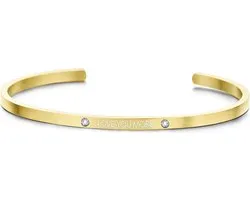 Key Moments 8KM-B00468 - Stalen open bangle met tekst - * love you more * - zirkonia - one-size - goudkleurig