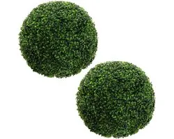 ML-Design set van 2 kunstmatige buxusballen groot 45 cm groen uv-bestendig onderhoudsvriendelijke decoratieve kunstplanten voor binnen en buiten woonkamer kantoor tuin terras balkon outdoor decoratie realistisch nep buxus plant topiary ballen
