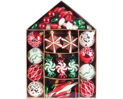Kerstornamenten – Rood & groen & wit - Set van 73 onbreekbare kerstornamenten - diverse stijlen voor in de kerstboom - ook geschikt voor andere feestdecoratie en kerstversiering; leuk als kerstcadeau.