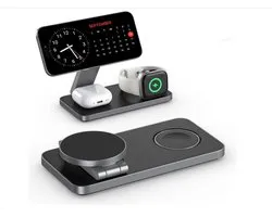 Oplaadstation Geschikt voor iPhone 17, 16, 15, 14, 13, 12 Pro/Max/Plus –Geschikt voor Apple Watch 9, 8, SE, 7, 6, 5, 4, 3, 2 – Geschikt voor AirPods 2/3/Pro – Oplaadstation – Snelle Draadloze Oplader (All Black)