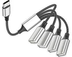 USB-C splitter 1 naar 4 | USB-C mannelijk naar 4 USB-A vrouwelijk kabeladapter | Type-C splitter Geschikt voor stroom en data, compatibel met mobiele telefoons, tablets, laptops, Macs, auto's, PS4, PS5 enz|Cyslmuk®