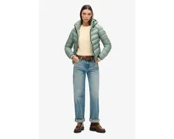 Superdry Hooded Fuji Padded Jacket Dames Jas - Light Jade Green - Maat Xs