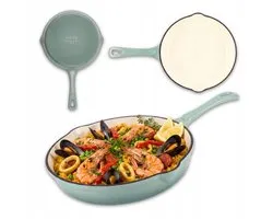 Hage - Poêle - Poêle en fonte émaillée - Cast Iron Frying Pan - Convient pour l'induction, le gaz et le four - Ø20 x 4.5 cm - Sarcelle pastel