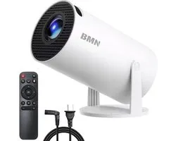 BMN® Premium Mini Beamer Édition 2026 - Projecteur intelligent avec prise en charge 4K - Compatible IOS et Android - WiFi 6 & Bluetooth 5.4 - Android 13.0 - Portable - Câble HDMI inclus - Cinéma maison - Blanc